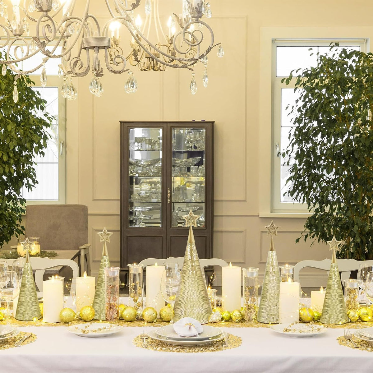 gold glass trees set of 6, 17" 15", package contents