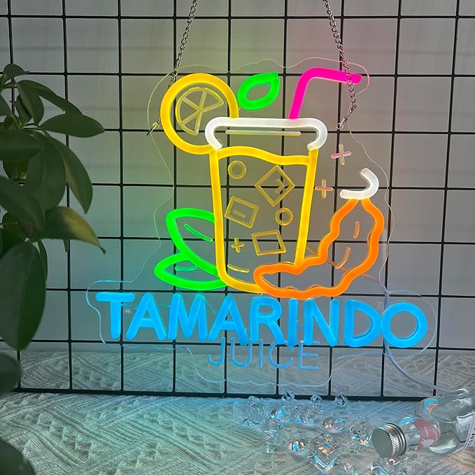 CNBEYOUNG Tamarindo Juice Neon Sign, Neon Lights Hanging Wall Art Decoration for Mexican Restaurant Shop Bar Cafe Kitchen Party Home Decor, USB Powered Ultra Bright Dimmable,12.83x 11.8inches