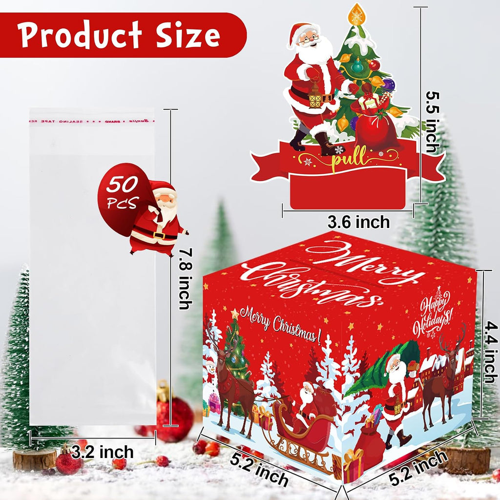 Christmas Party Gifts, Christmas Money Box for Cash Gift Pull, Surprise Money Holders for Cash with 50Pcs Transparent Bags, Fun Ways to Give Cash As A Present for Kids Adults