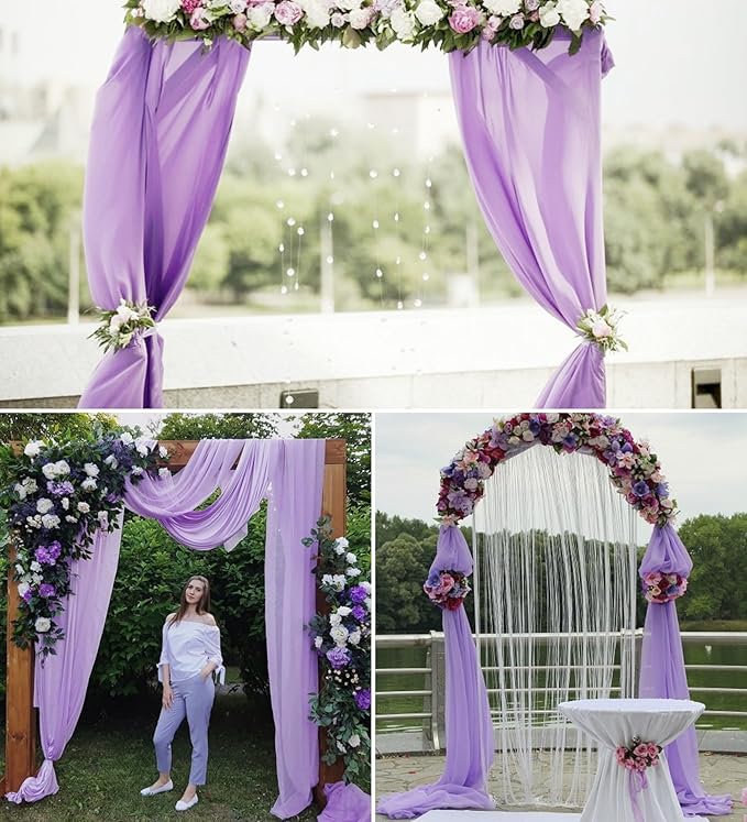 4 Panels Wedding Arch Draping Fabric 28" x 20 Ft Wedding Arch Drapes Chiffon Fabric Drape Sheer Backdrop Curtain for Weddings Party Ceremony Birthday Arbor Drapery Reception Ceiling Decor(Lavender)