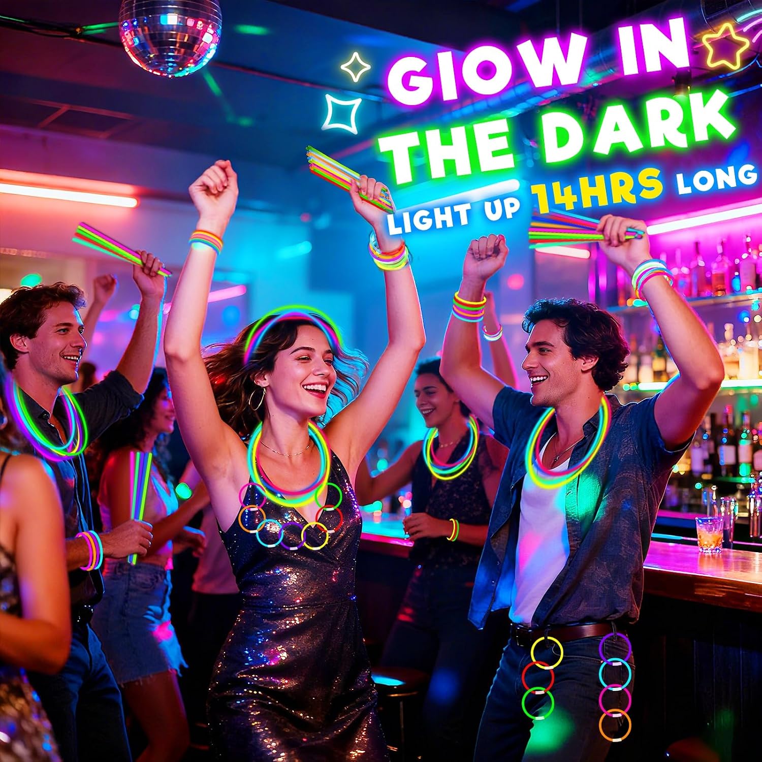 500 Pack Glow Sticks Bulk Party Pack, 8" Glow Bracelets & Necklaces with Connectors, Ultra Bright 14-Hour Glow in The Dark Party Supplies, Neon Party Favors for Birthday 4th of July Pool Party Events
