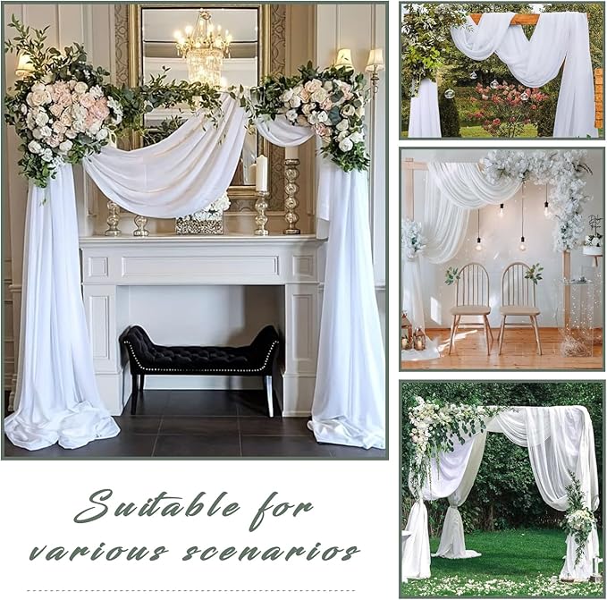 Wedding Arch Draping Fabric 8 Panels 20Ft Length x 28" Width White Arch Drapes Chiffon Fabric Sheer Curtains Backdrop for Party Bridal Decorations Wedding Ceremony Ceiling Stage Reception Decor