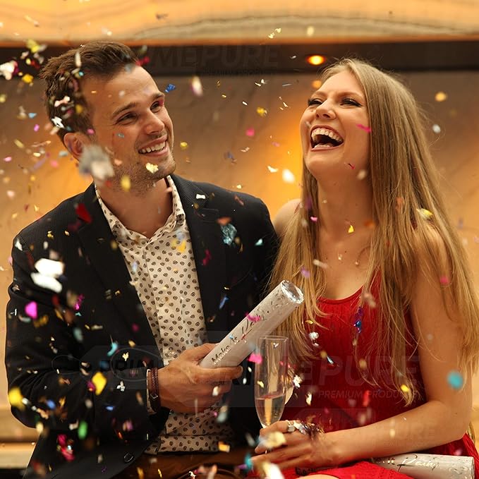 PrimePure Confetti Cannon Party Poppers - Metallic Foil Multicolor Confetti Poppers & Streamers - 8 Pack - Easy-to-Use Party Cannon - Glitter Bomb Pop Gun for Graduation, Birthday, Celebration, Prank