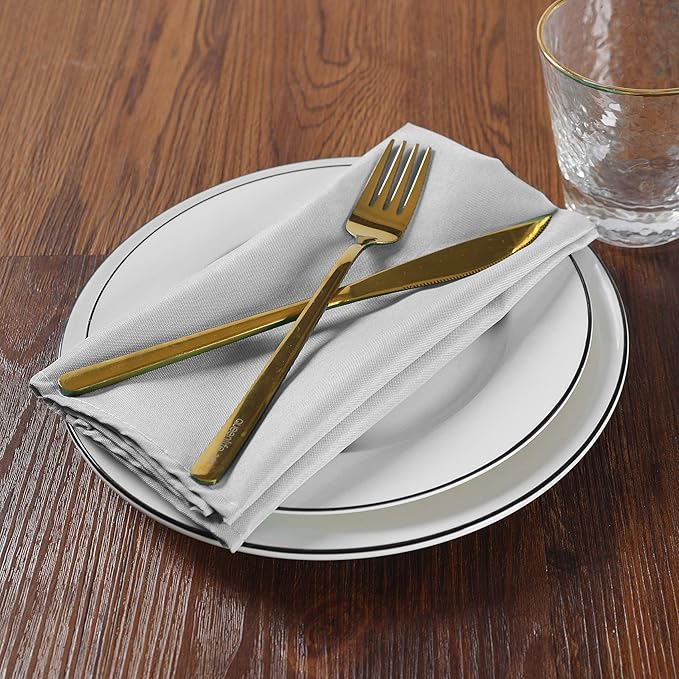 Cloth Napkins 20x20 inch Washable Polyester Dinner Napkins Soft Table Napkins for Wedding Party Dining Banquet(Silver,12PCS)
