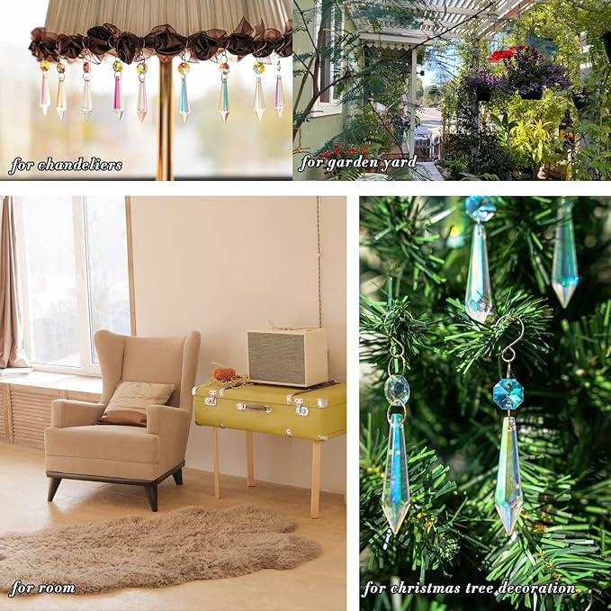 25pcs 55mm Colored Crystals for Chandeliers with Hooks,Suncatcher Crystal Garland with Octagon Crystal Beads,Hanging Crystals for Lamp,Windows,Wedding Decoration