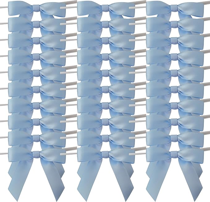 50pcs 2-1/2" Light Blue Satin Ribbon Bows with Twist Ties for Gift Wrapping Packing Christmas Decoration(Lt.Blue)