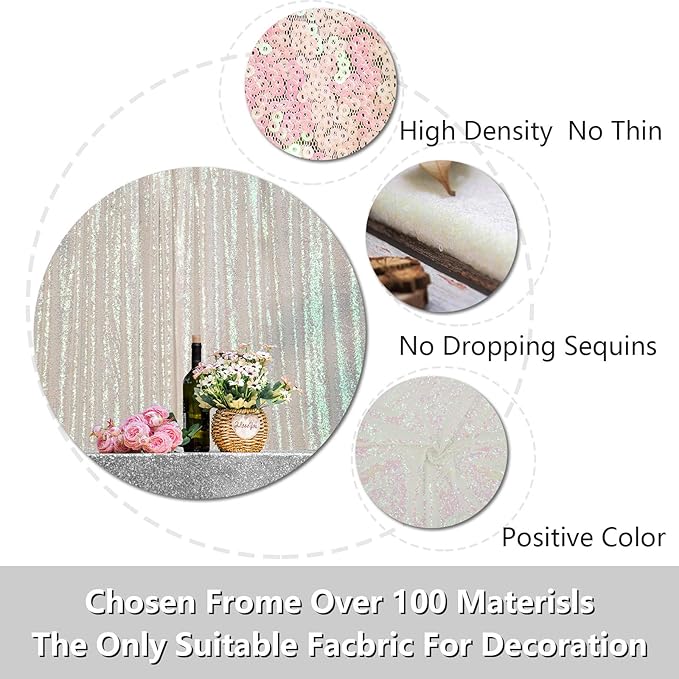 JYFLZQ White Iridescent Sequin Backdrop Curtains 8ft x 8ft 1 Panel Glitter Photo Booth Backdrops Sparkly Photography Background Drapes for Parties Wedding Bridal Showers