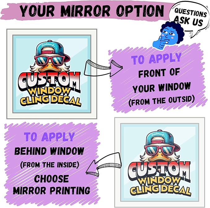 Custom High Static Window Cling ║ Your Logo or Design We Print Your Static Cling ║ Waterproof School Storefront Home ║ Perfect for Installing on Windows in Less Than a Minute.