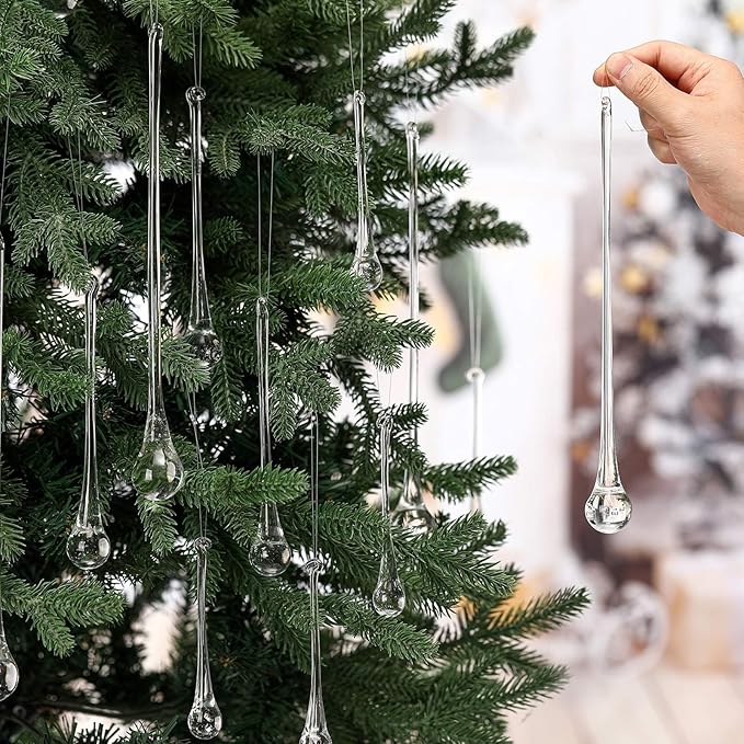 22 Pcs Clear Glass Teardrop Christmas Ornaments Crystal Raindrop Hanging Ornaments Crystal Chandelier Drop Pendant Icicles Decorations for Christmas Tree Winter Party Supplies (4 Large Size)