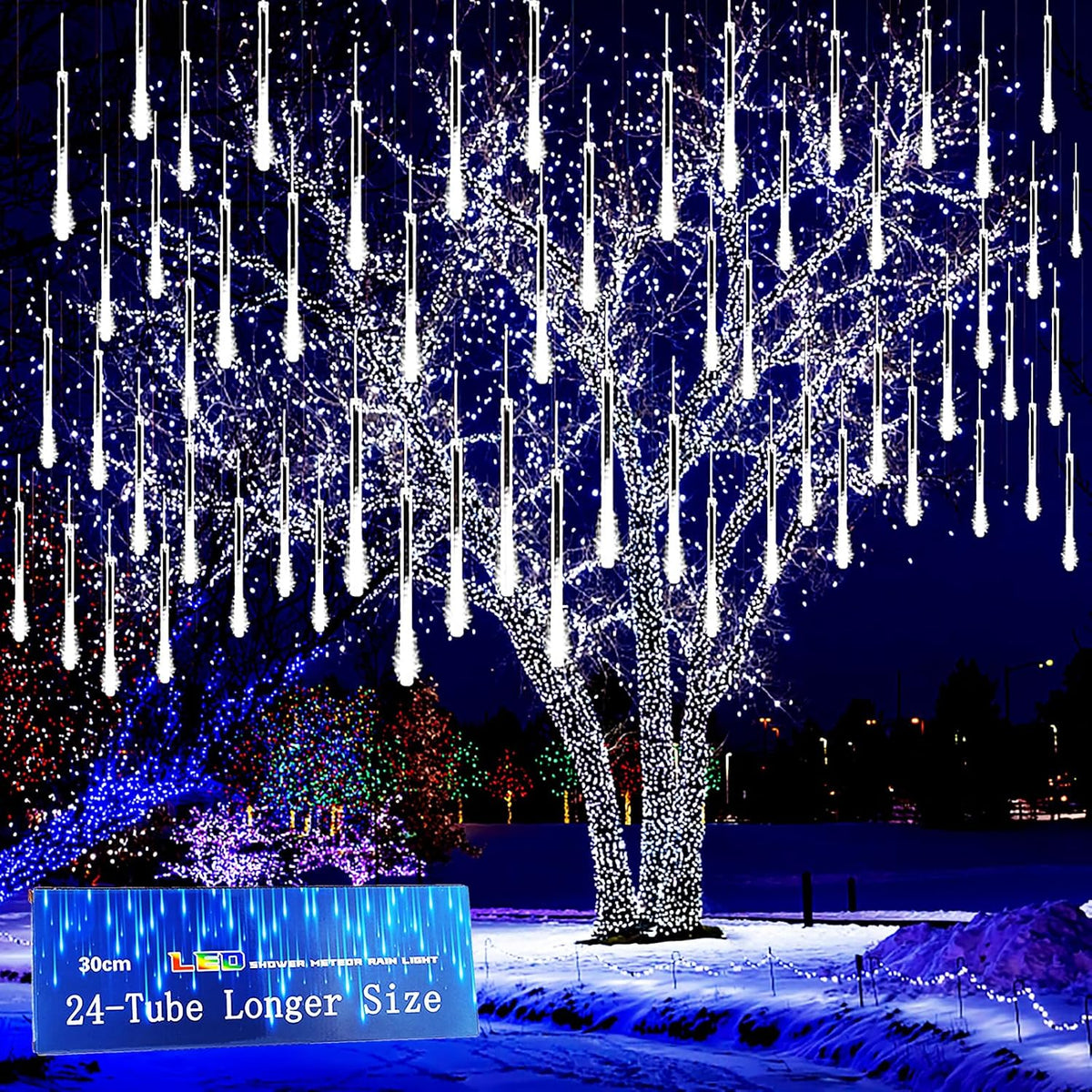 christmas lights outdoor, 24 tubes meteor shower lights, main product view
