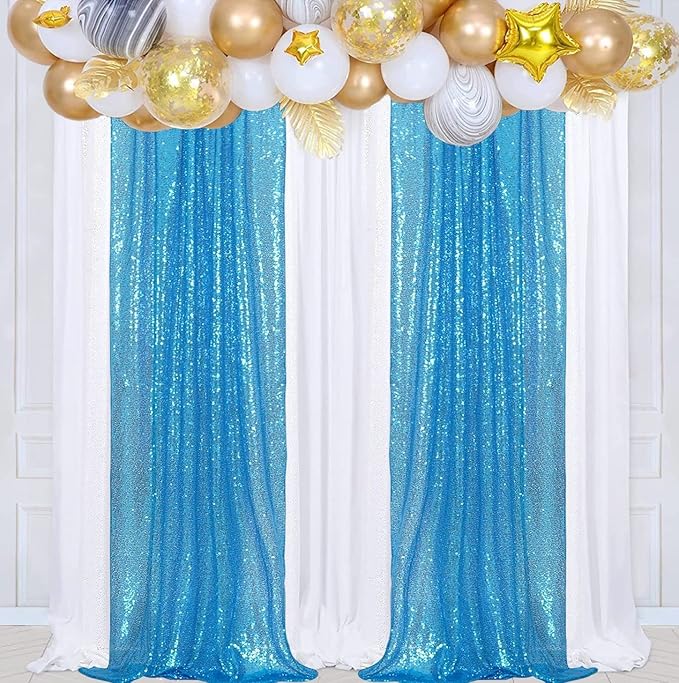 Poise3EHome Turquoise Sequin Backdrop Curtains, 4 Panels Sequin Backdrop, 2FTx8FT Sequin Curtains for Party Wedding Sequence Backdrop