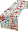 Blue Beach Table Runner, Tropical Ocean Coast Table Runner, Seashell Seasonal Nautical Restaurant Coffee Table Decorations for Home Holiday Party Indoor Outdoor 13x60 Inch