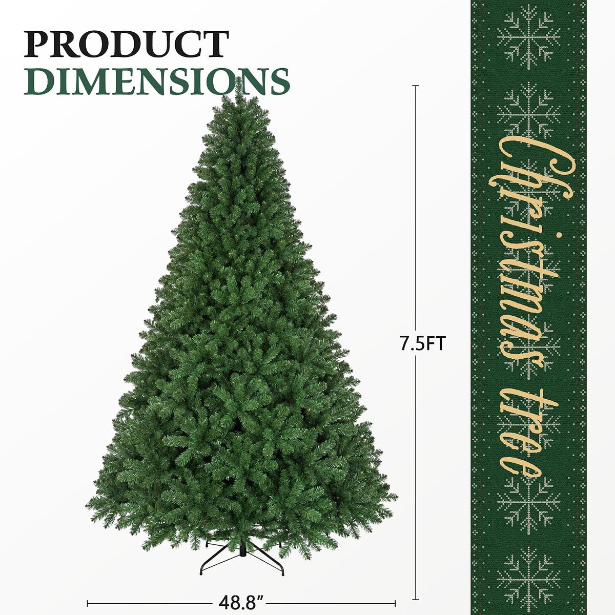 artificial christmas tree,7.5ft christmas with over 1800 branch, close-up detail