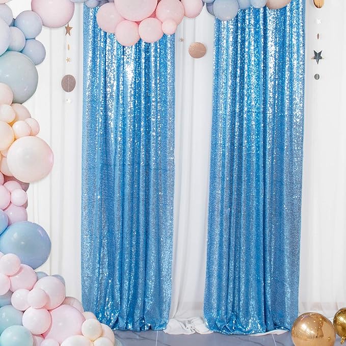 ShinyBeauty Sequin Curtains 2 Panels Baby Blue 2FTx8FT Sequin Photo Backdrop Sequin Backdrop Curtain Pack of 2-200113E