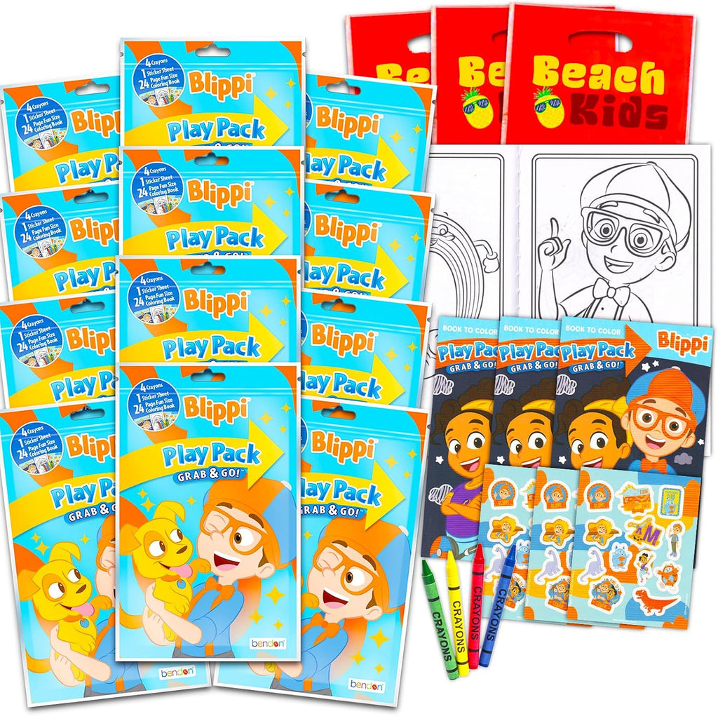 Blippi Party Favors Activity Pack Bundle - 12 Goodie Bags Stuffers | Blippi Play Pack Party Favor Coloring Books, Stickers, Crayons for Kids, Boys, Girls - Bulk Blippi Birthday Party Supplies