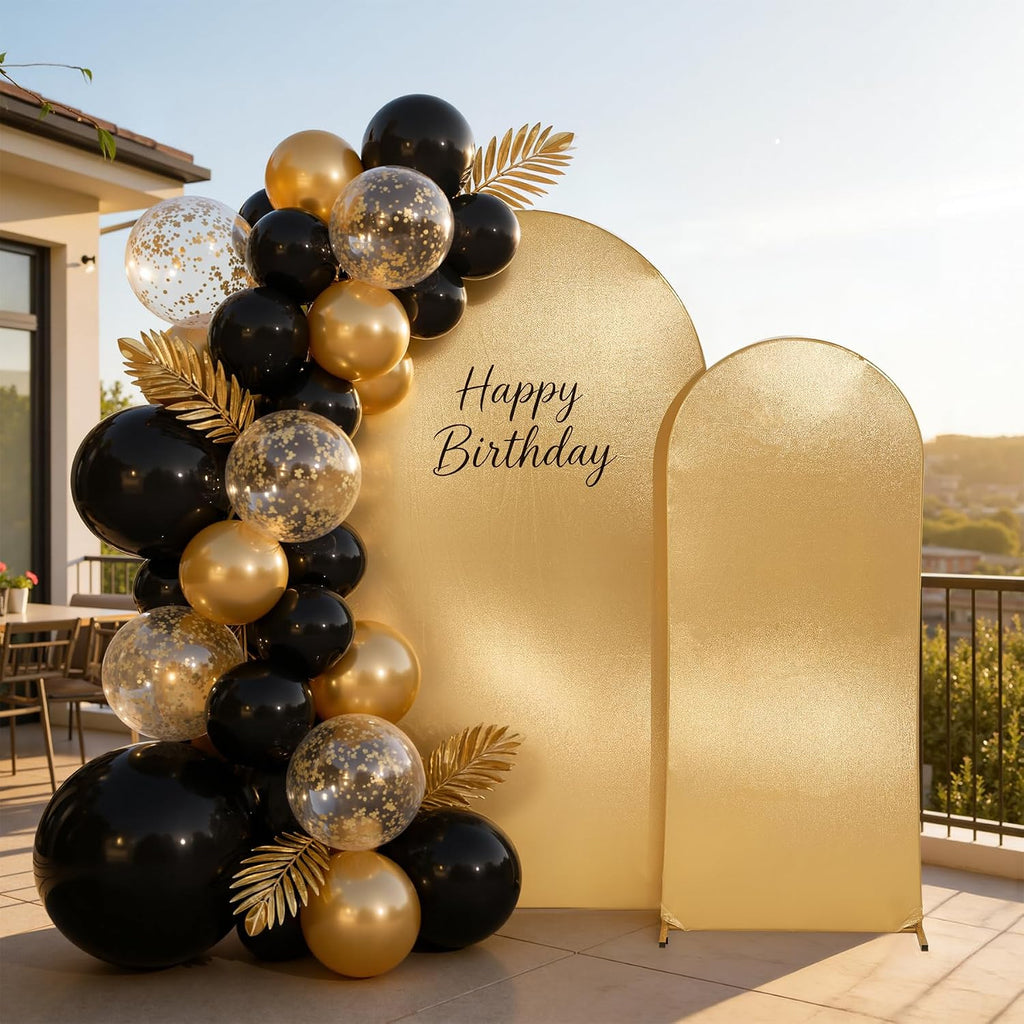 reversible gold black glitter arch backdrop cover 2 on a desk or shelf