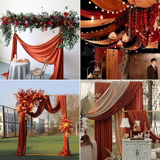 4 Panels Wedding Arch Draping Fabric 28" x20Ft Chiffon Wedding Arch Drapes Chiffon Fabric Drape Sheer Backdrop Curtain for Weddings Party Ceremony Birthday Reception Backdrop Ceiling Décor(Terracotta)
