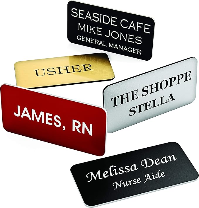 Custom Engraved Name Tag Badges – Personalized Identification with Pin or Magnetic Backing, 1.5 Inch x 3 Inches, European Gold/Navy