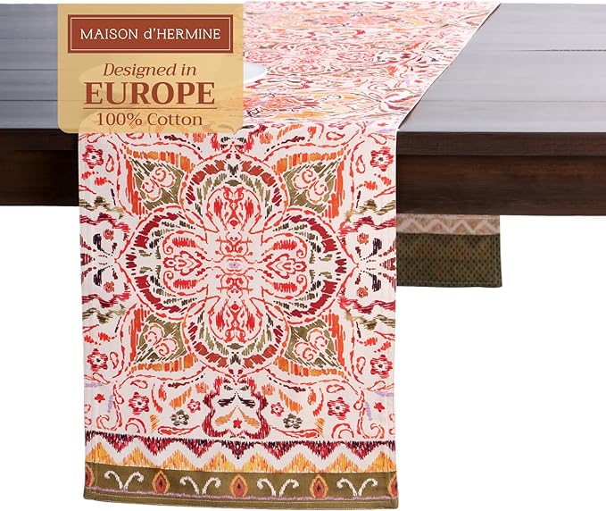 Maison d' Hermine Table Runner 100% Cotton Double Layer Table Runners 108 inches Long for Thanksgiving Christmas Decorations Home Kitchen Dining Party Wedding (Damask, 14.5" x 108")