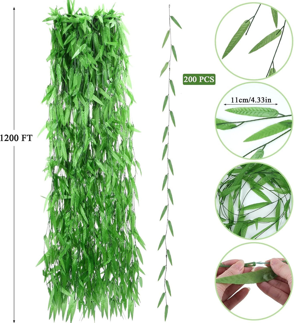 1200 ft artificial ivy garland fake hanging jungle showing dimensions