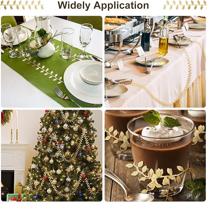 Naidiler Gold Leaf Ribbon, 20 Yards Artificial Gold Leaf Trim for DIY Crafts, Wrapping, Wedding Cake Baby Shower Party Wreath Garland Hair & Clothes Home Décor