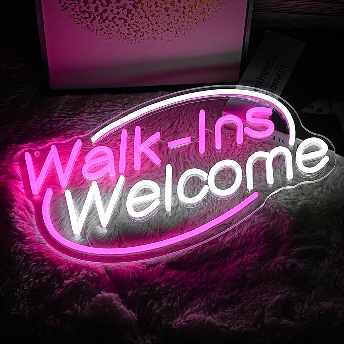Walk-Ins Welcome Neon Sign, Neon Sign For Wall Decor, Pink + White Led Signs Usb Powered, Living Game Room Decor, For Bedroom Restaurant Bar Hotel Shop Party Birthday(16.5x9.4in)