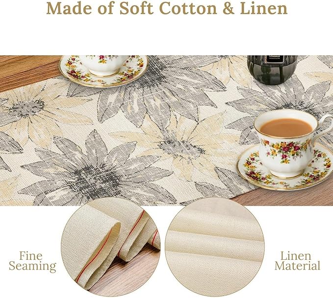Chrysanthemum Vintage Floral Table Runner, Elegant Grunge Green Sunflower Spring Summer Elegant Pattern Artichokes Flower Table Runner for Party Kitchen Dining Living Room Decor, 13x108 Inch