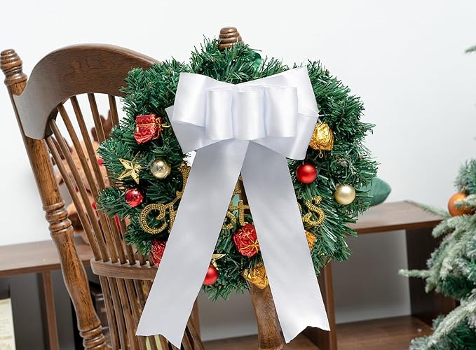 White Satin Ribbon Double-Faced Wired Ribbons for Gift Wrapping Flower Bouquet Bows Wedding Invitation Christmas Decor Crafts 2-1/2 Inch 10 Yards
