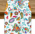 Paisley Table Runner, Watercolor Floral Oriental Indian Traditional Tulips Leaves Bohemian Paisley Print Table Runner for Kitchen Dining Tables Party Decor, 13x108inch