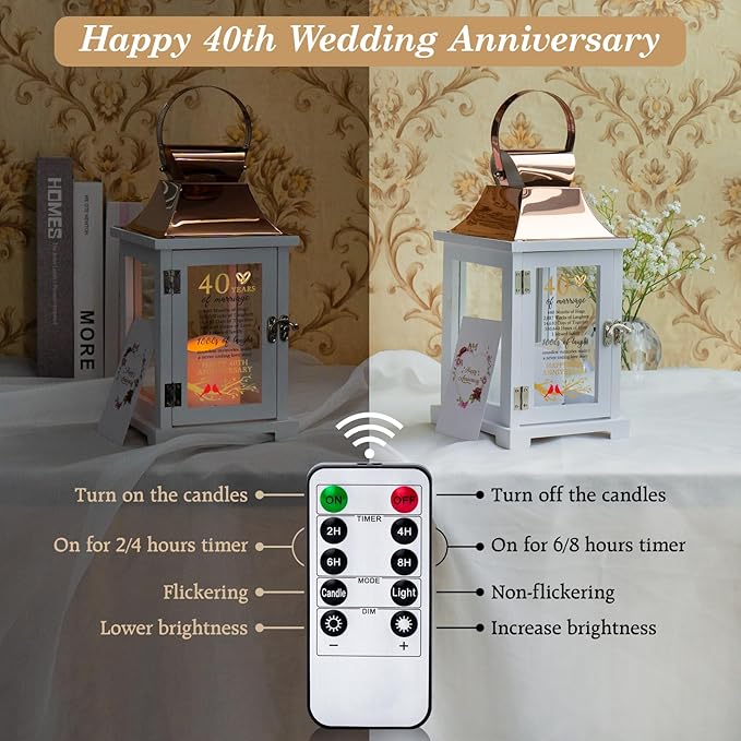 40th Wedding Anniversary Lantern 40th Anniversary Wedding Gifts for Couple Parents Grandparents Husband Wife, Happy 40th Anniversary Decoration