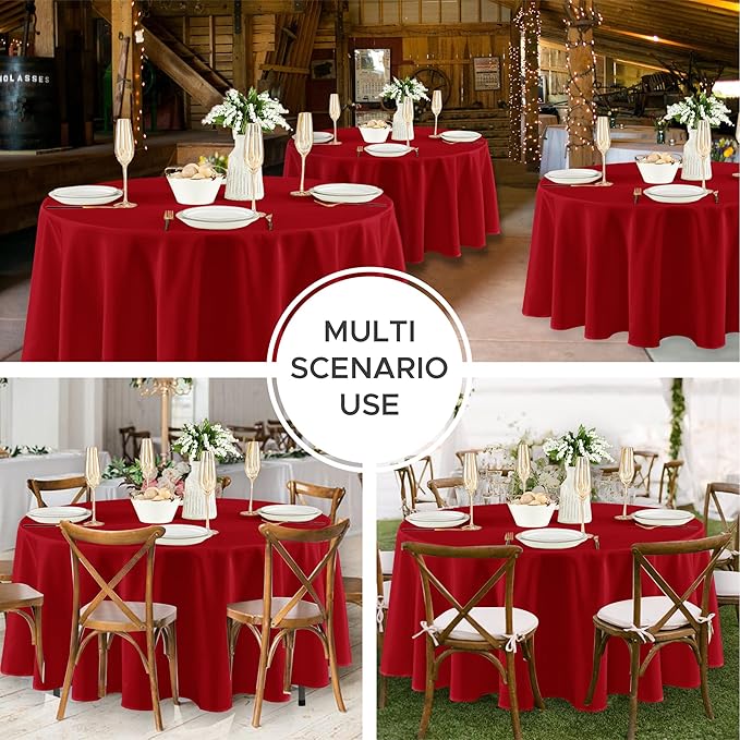 Fitable 8 Pack Round Tablecloths: Stain Resistant Wrinkle Free Circle Table Clothes, Washable Reusable Polyester Table Covers for Wedding Christmas Party Birthday Banquet Reception(Red, 120 Inch)