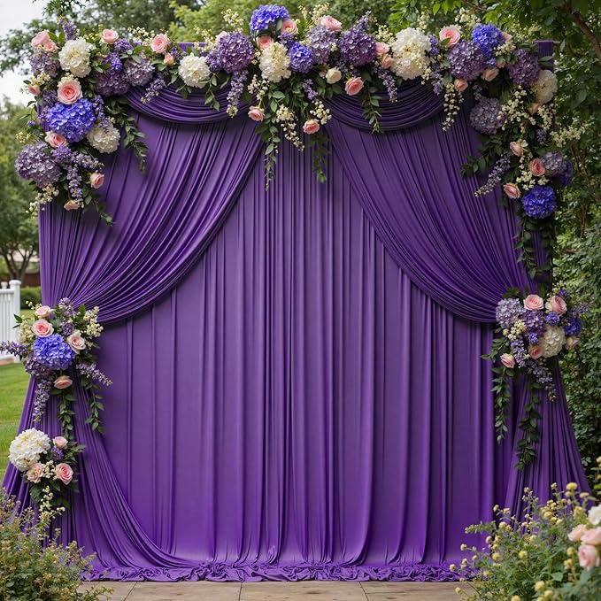 30 ft x 10 ft Wrinkle Free Purple Backdrop Curtain for Parties, 5ft x 10ft 6 Panels Polyester Purple Photo Backdrop Drapes for Wedding Birthday Party Baby Shower
