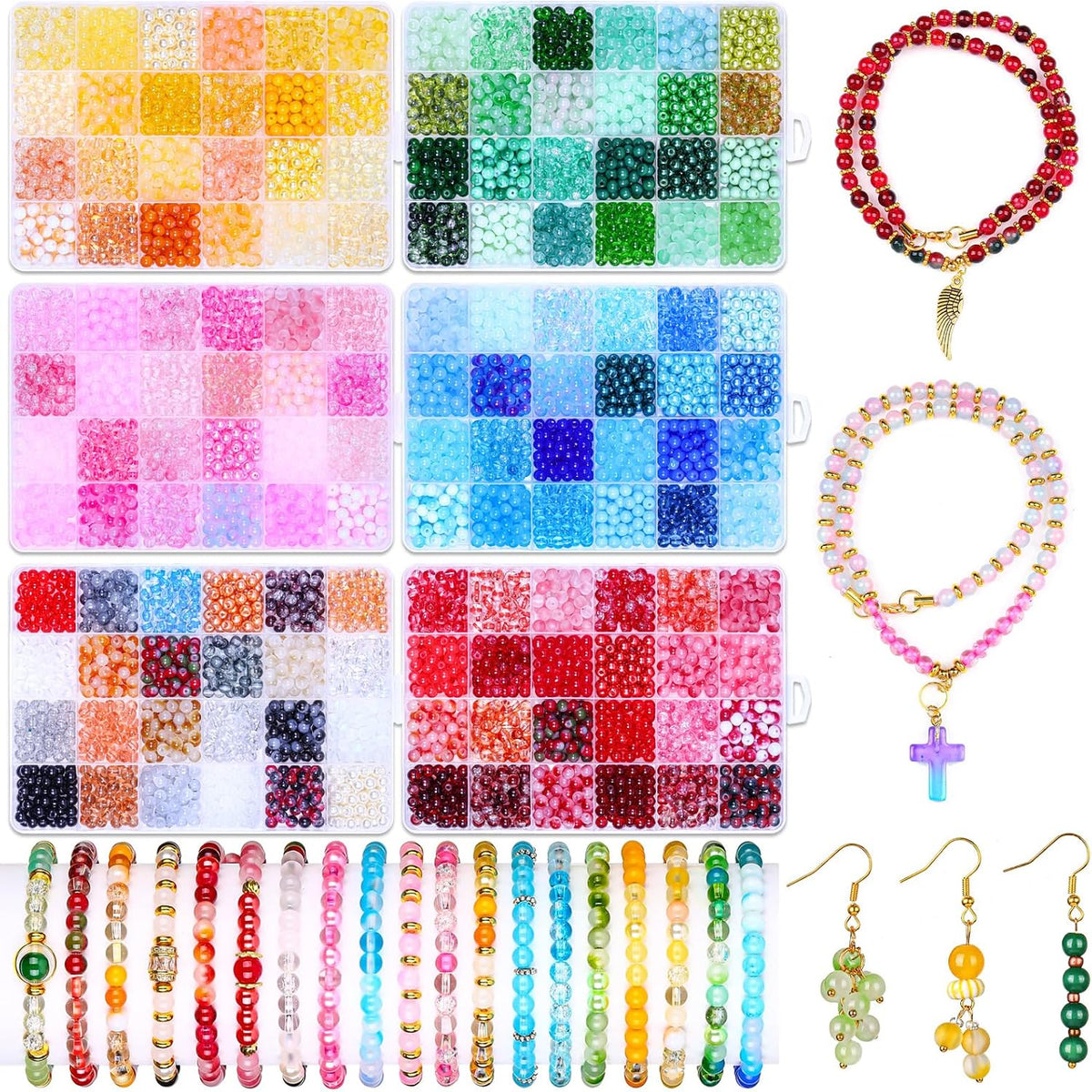 6mm glass beads bracelet making kit, 144 colors, main product view
