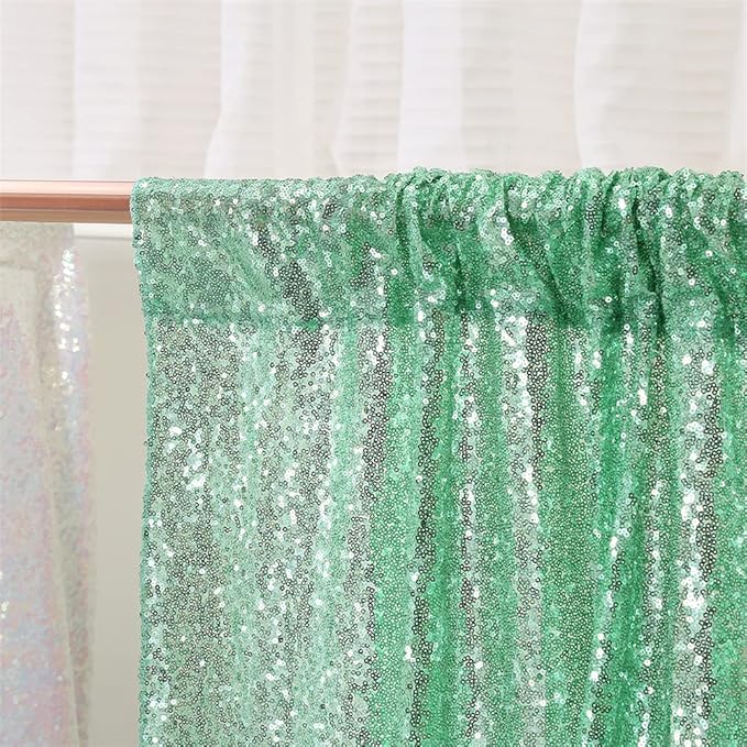 Eternal Beauty Mint Greem Sequin Backdrop, 7x7 Ft Glitter Background Curtains for Shimmer Photography Party Wedding Birthday Back Drop Decor