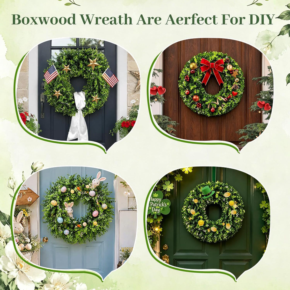 cleangor artificial boxwood wreaths for front door, front angle view