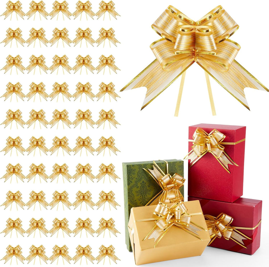 Geosar 200 Pieces 200 Pcs 3.5 Inch Mini Pull Bows for Gift Wrapping Easter Bow Ribbon Butterfly for Holiday Wedding Birthday Presents Baskets Wrapping Decoration (Gold)