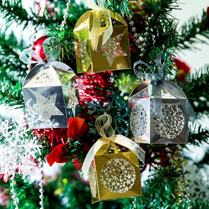 Naler 40pcs Mini Christmas Gift Boxes for Presents, Favor Boxes for Halloween Christmas Wedding Favor Party Gift Wrap Decoration, Gold & Silver, 2 x 2 x 3 Inches