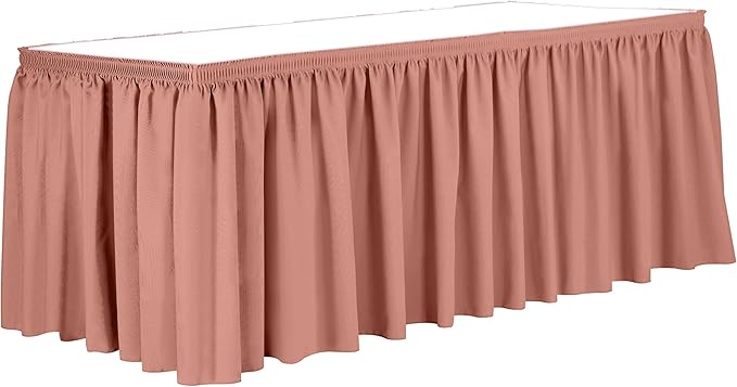 Ultimate Textile Pleat Polyester Fabric Table Skirt - Machine Washable Flame Resistant with Clips for Events, Weddings & Trade Shows, Cut & Sewn in Paterson, NJ - Coral, 17' Shirred Pleat