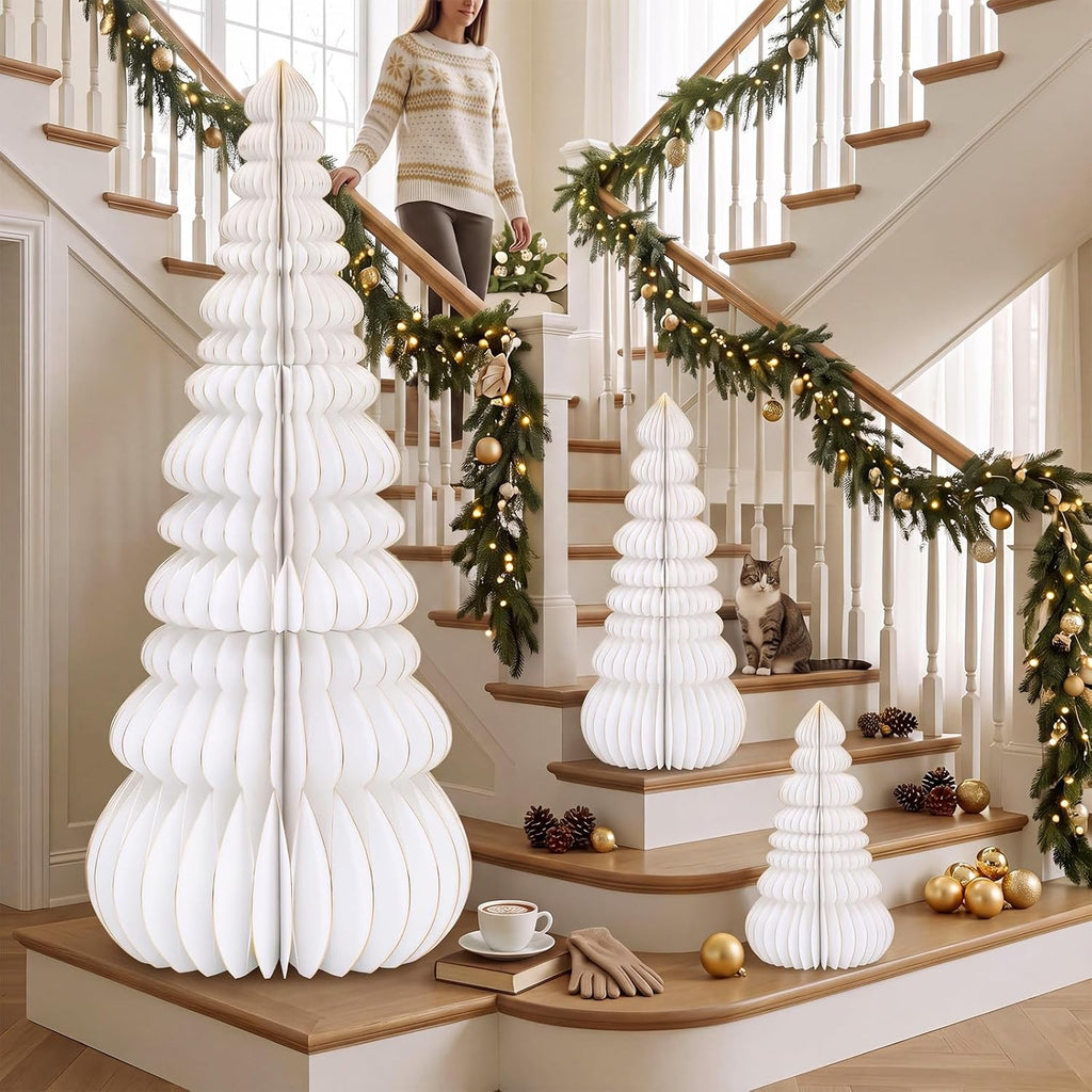 glikceil 3 set large honeycomb paper christmas tree on a desk or shelf