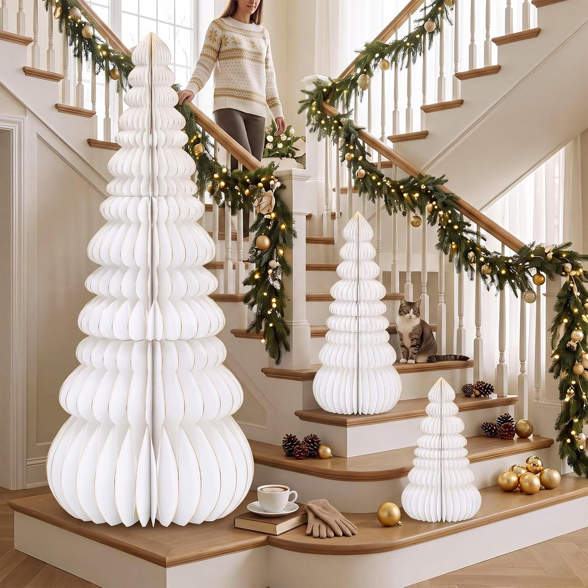 glikceil 3 set large honeycomb paper christmas tree on a desk or shelf