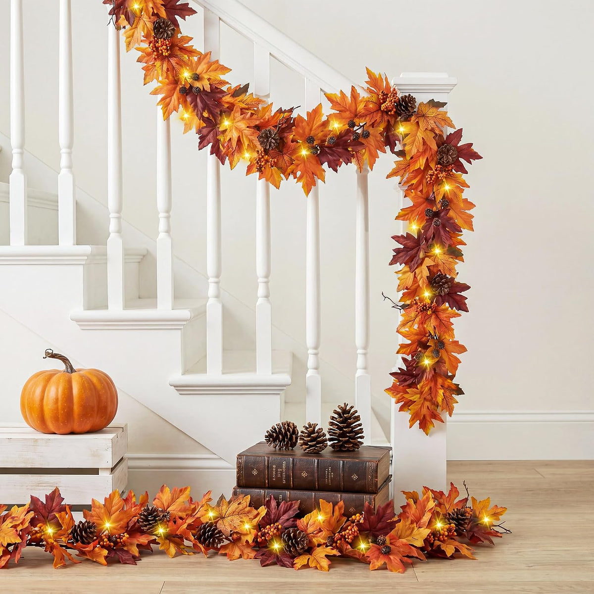 ghrdopy 6ft fall garland with 30 lights &, close-up detail
