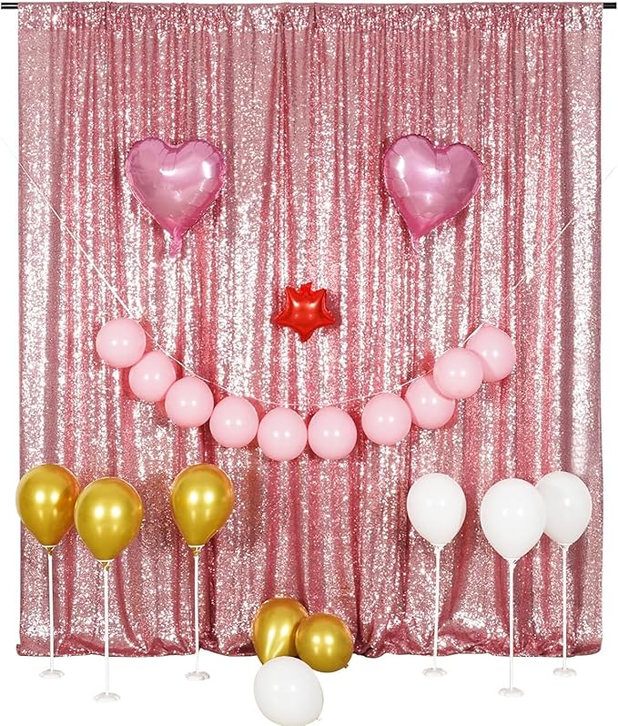 Poise3EHome 8FT x 8FT Sequin Photography Backdrop Curtain for Party Decoration, Fuchsia Pink