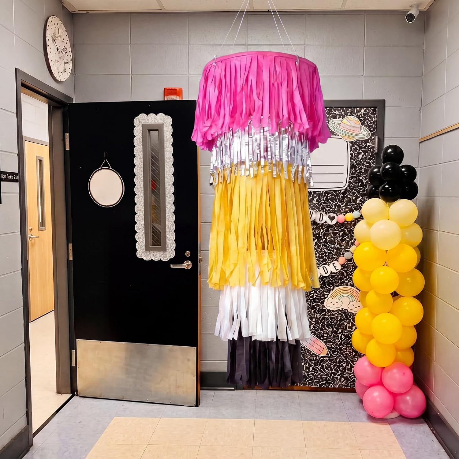 Glooglitter Giant Pencil Classroom Decoration Fringe Chandelier 39 Inch 3D Hanging Tinsel Jumbo Pencil Tassel Ceiling Back to School First Day of School Teacher Creative Party for Study Room Playroom