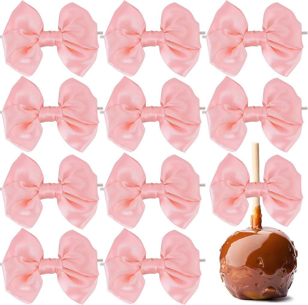 AIMUDI Pink Satin Ribbon Twist Tie Bows for Treat Bags 3.5" Baby Pink Bows for Crafts Small Pink Bows for Baby Shower Premade Bows for Cake Pops Candy Apple Wedding Favors Bridal Shower -24 Counts