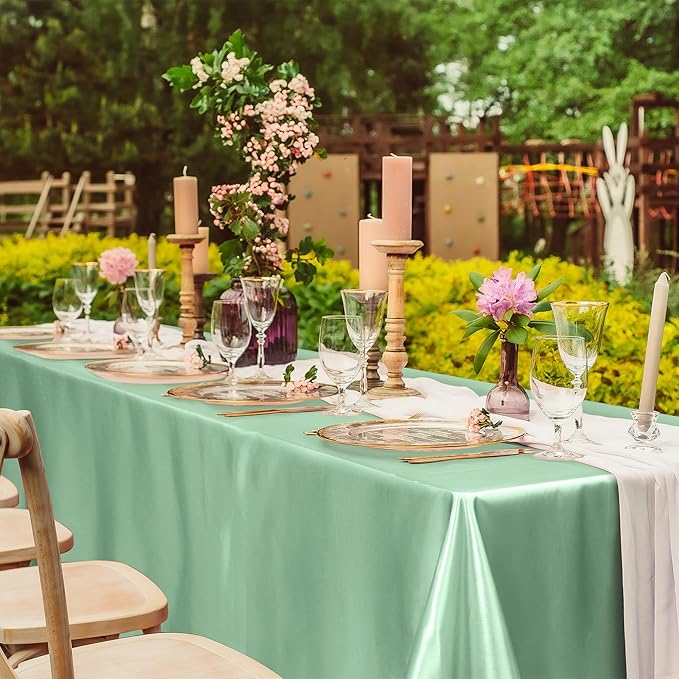 TURSTIN 1 Pack Sage Green Satin Tablecloth 102 x 58 Inch Overlay Satin Table Cover Rectangle Bright Silk Tablecloth Smooth Fabric Table Decoration for Wedding Banquet Party Events