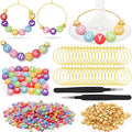 60 Sets DIY Wine Glass Charms – 780 Letter Beads 120 Gold Beads 60 Charm Rings 2 Tweezers, Drink Identifier Charms Wine Glass Marker Tags for Wedding Cocktail Bachelorette Party Decoration (Colorful)