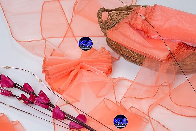 MDS Pack of 10 PCS Organza Chair Sashes Wider Dining Chair Bows Ribbon Tie Back for Wedding Party Birthday Bridal Shower Reception Event Banquet Home Chair Cover Decoration - Light Orange