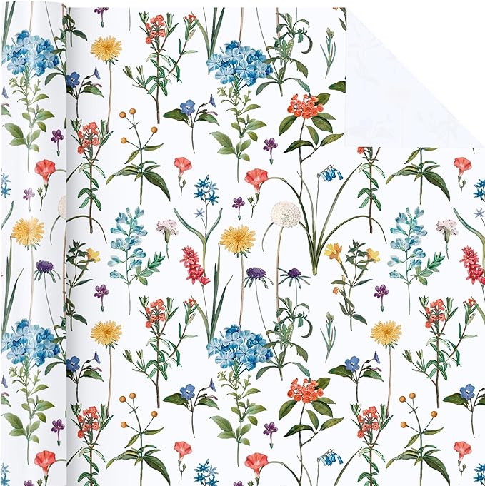 WRAPAHOLIC Floral Wrapping Paper Roll - Mini Roll - 17 Inch x 33 Feet - Wildflower Wrapping Paper Perfect for Girls Women Birthday, Wedding, Bridal Shower