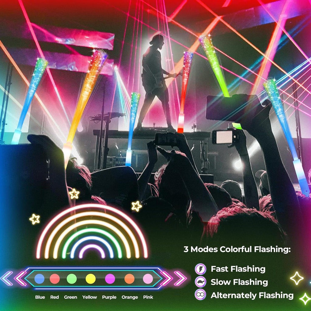 SHQDD 28 PCS Glow Fiber Wands Sticks, LED Light Wands, Glow in The Dark Party Supplies, Fiber Optic Wands, LED Flashing Sticks, Fiber Optic Light Wand Stick for July 4th Party, Wedding, Halloween