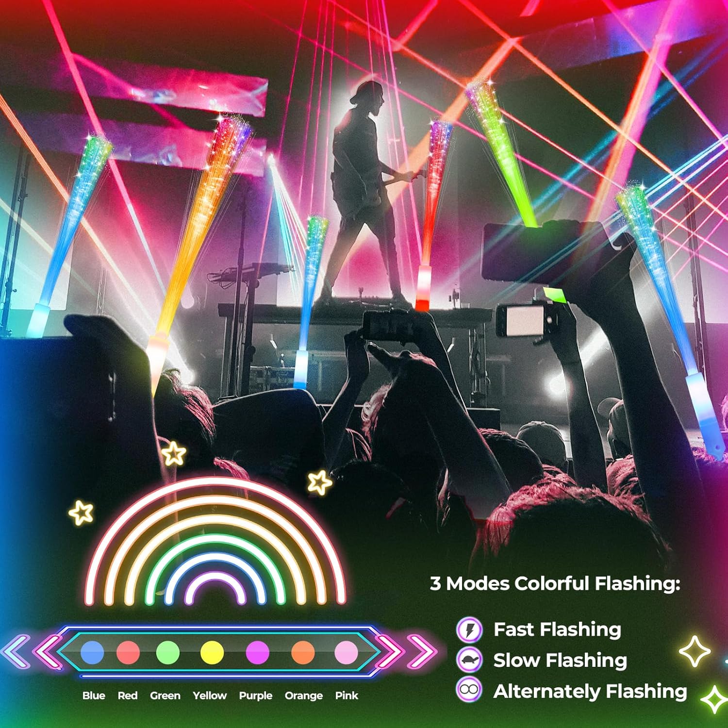 SHQDD 28 PCS Glow Fiber Wands Sticks, LED Light Wands, Glow in The Dark Party Supplies, Fiber Optic Wands, LED Flashing Sticks, Fiber Optic Light Wand Stick for July 4th Party, Wedding, Halloween